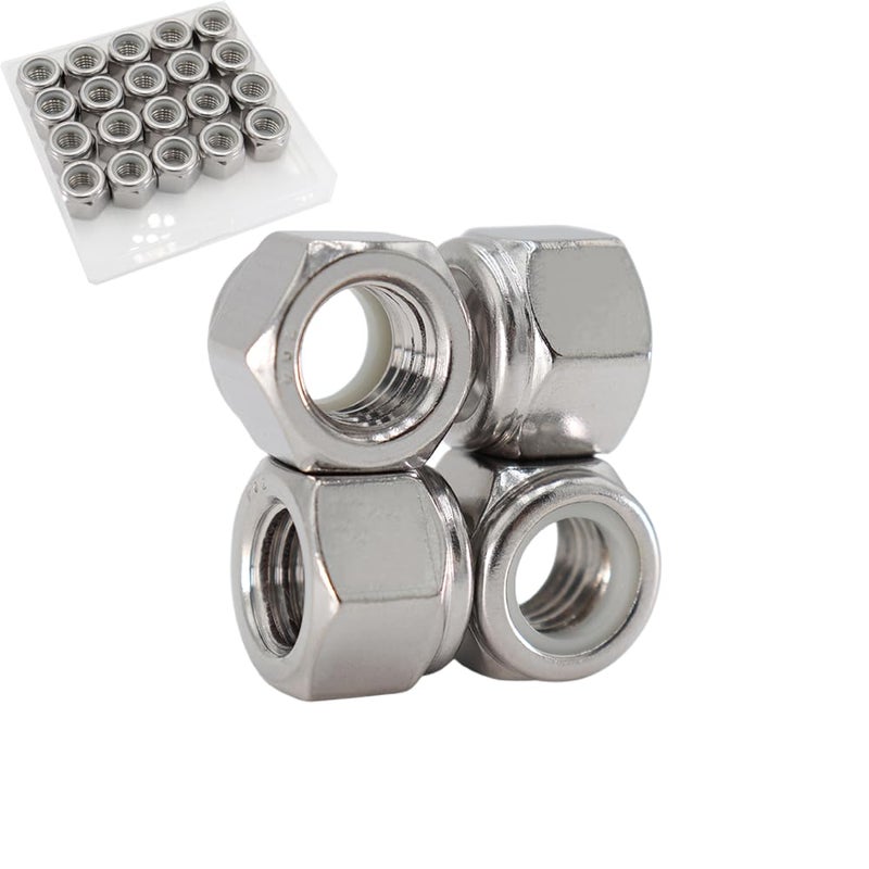 STORMCUBE 1/2"-13 Nylon Insert Hex Lock Nuts 20 Pack 304 Stainless Steel Self-Locking Nylon Lock Nuts Plain Finish for Industrial Construction Fasteners - Image 1